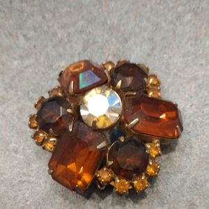 Elegant Gold and Brown Floral Brooch Very Old vintage